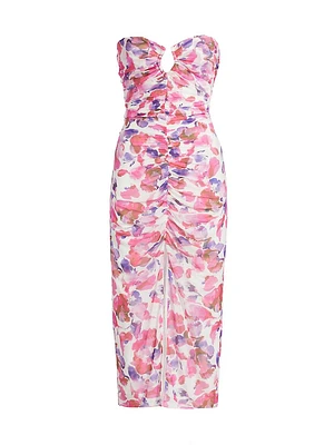 Emma Watercolor Petal Ruched Midi-Dress