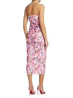 Emma Watercolor Petal Ruched Midi-Dress