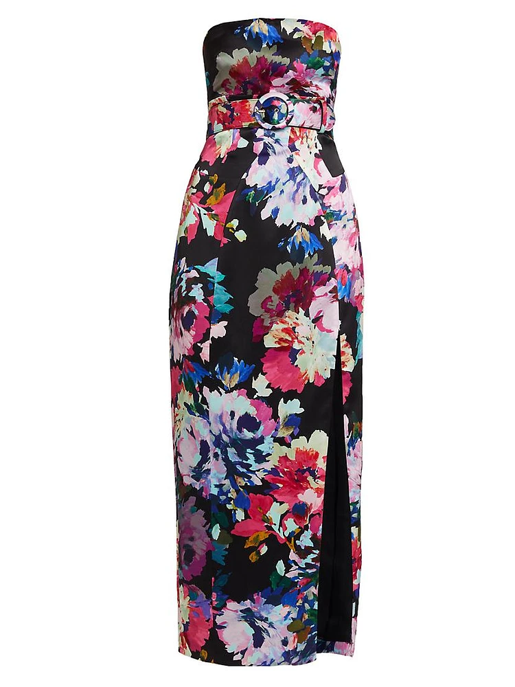 Anja Floral Strapless Belted Midi-Dress