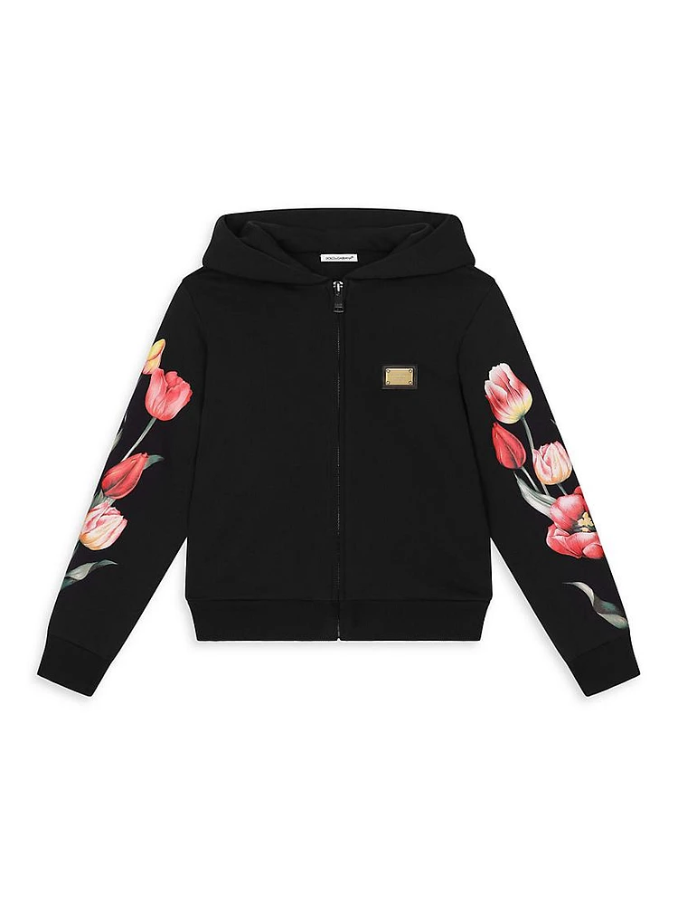 Little Girl's & Tulip Floral Print Zip-Up Hoodie