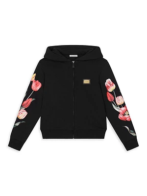 Little Girl's & Tulip Floral Print Zip-Up Hoodie