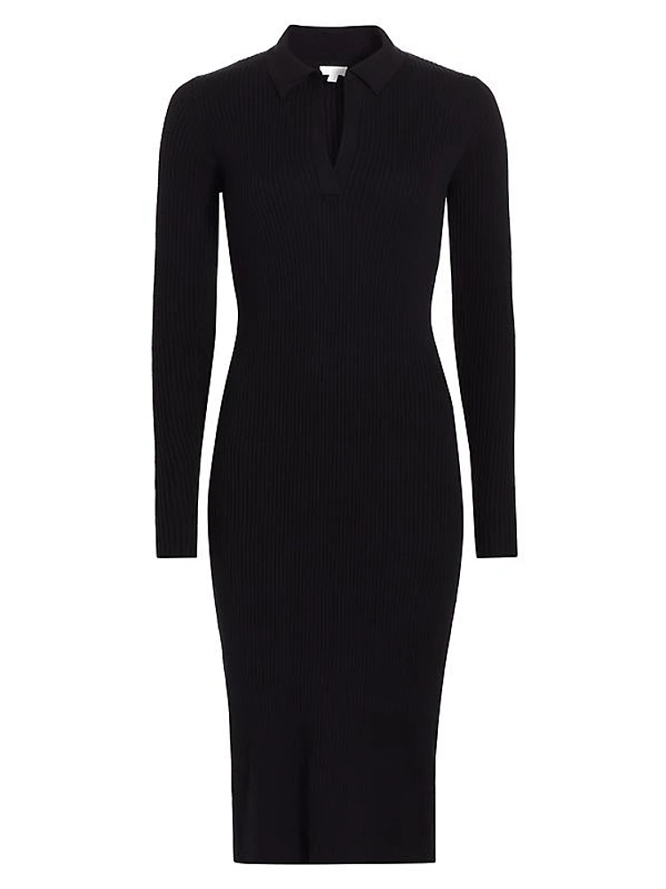 Mallory Cotton & Cashmere-Blend Rib-Knit Polo Dress