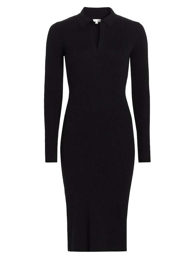 Mallory Cotton & Cashmere-Blend Rib-Knit Polo Dress