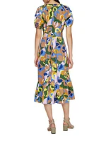 Lindy Geometric Belted Midi-Dress