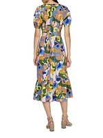 Lindy Geometric Belted Midi-Dress