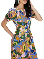 Lindy Geometric Belted Midi-Dress