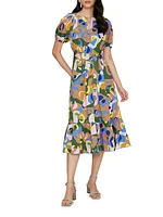 Lindy Geometric Belted Midi-Dress