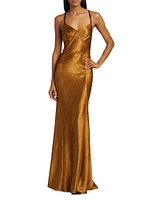 Hammered Satin Backless Gown