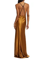 Hammered Satin Backless Gown