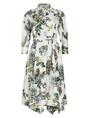 Forest Floral Silk Belted Shirtdress