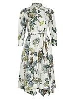 Forest Floral Silk Belted Shirtdress