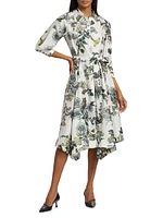 Forest Floral Silk Belted Shirtdress