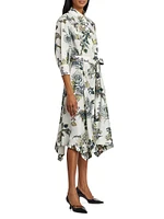 Forest Floral Silk Belted Shirtdress