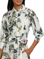 Forest Floral Silk Belted Shirtdress