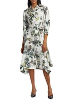 Forest Floral Silk Belted Shirtdress