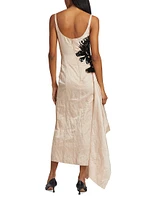 Floral-Embellished Crinkle Satin Gown