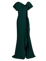 Fluid Crêpe Ruched Tie Gown