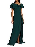 Fluid Crêpe Ruched Tie Gown