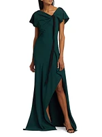 Fluid Crêpe Ruched Tie Gown