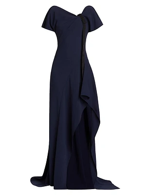 Fluid Crêpe Ruched Tie Gown