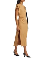 Draped Neck Tie-Detail Crepe Dress