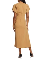 Draped Neck Tie-Detail Crepe Dress