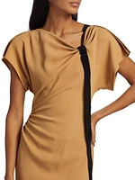 Draped Neck Tie-Detail Crepe Dress