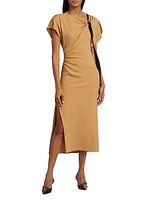 Draped Neck Tie-Detail Crepe Dress