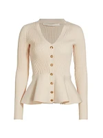 Rib-Knit Peplum Cardigan