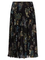 Forest Floral Chiffon Pleated Midi-Skirt