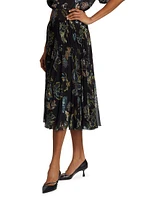 Forest Floral Chiffon Pleated Midi-Skirt