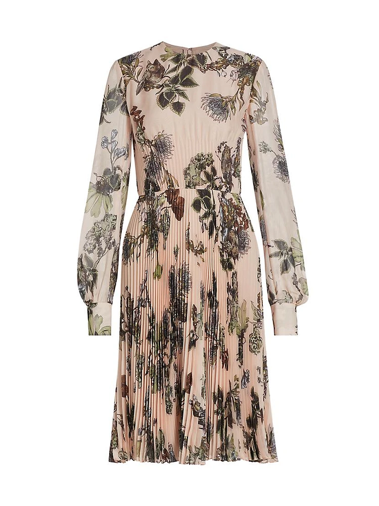 Forest Floral Pleated Midi-Dress