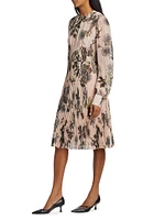 Forest Floral Pleated Midi-Dress