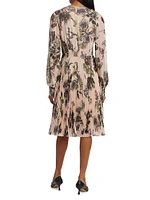 Forest Floral Pleated Midi-Dress