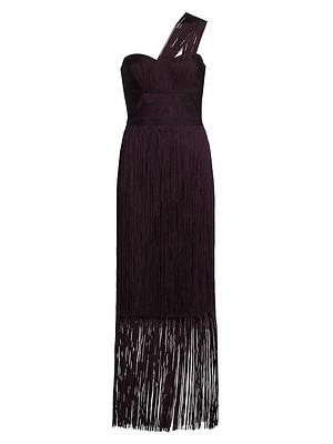 Daniella Fringe One-Shoulder Bandage Gown