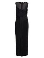 Nina Mesh Paneled Fringe Gown