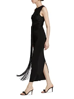 Nina Mesh Paneled Fringe Gown