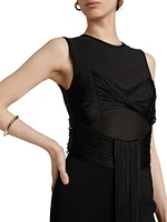 Nina Mesh Paneled Fringe Gown