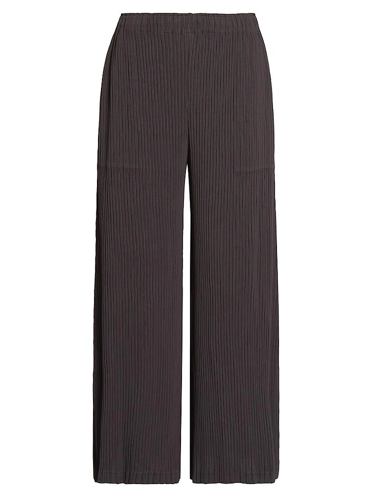 Hatching Plissé Wide-Leg Pants