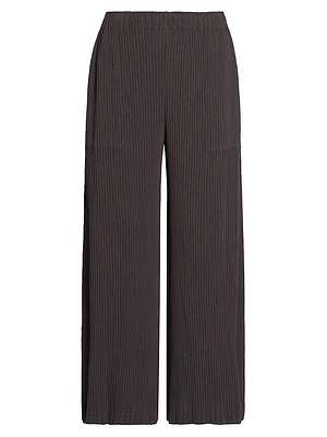 Hatching Plissé Wide-Leg Pants