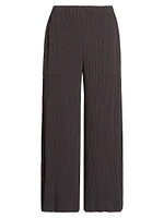 Hatching Plissé Wide-Leg Pants