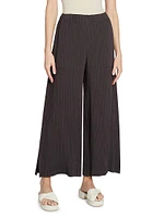 Hatching Plissé Wide-Leg Pants