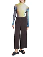 Hatching Plissé Wide-Leg Pants