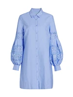 Lace-Trim Poplin Mini Shirtdress