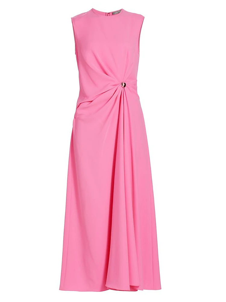 Twist-Waist Crepe Midi-Dress