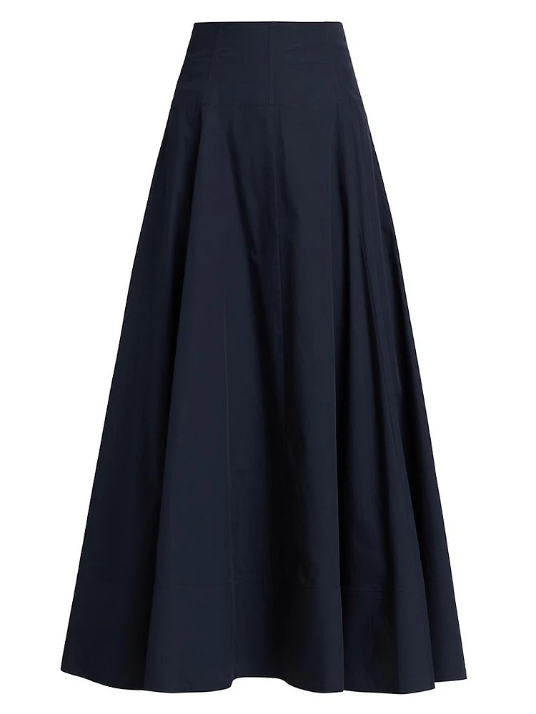 Stretch Poplin A-Line Midi-Skirt