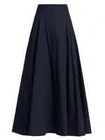 Stretch Poplin A-Line Midi-Skirt