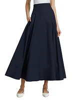 Stretch Poplin A-Line Midi-Skirt