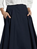 Stretch Poplin A-Line Midi-Skirt