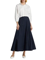 Stretch Poplin A-Line Midi-Skirt